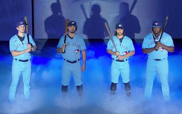 George Brett, current Royals players show off the powder blues